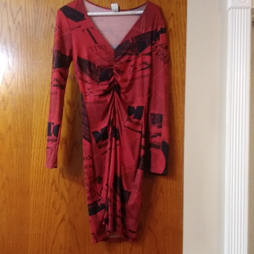 Newsprint red dress